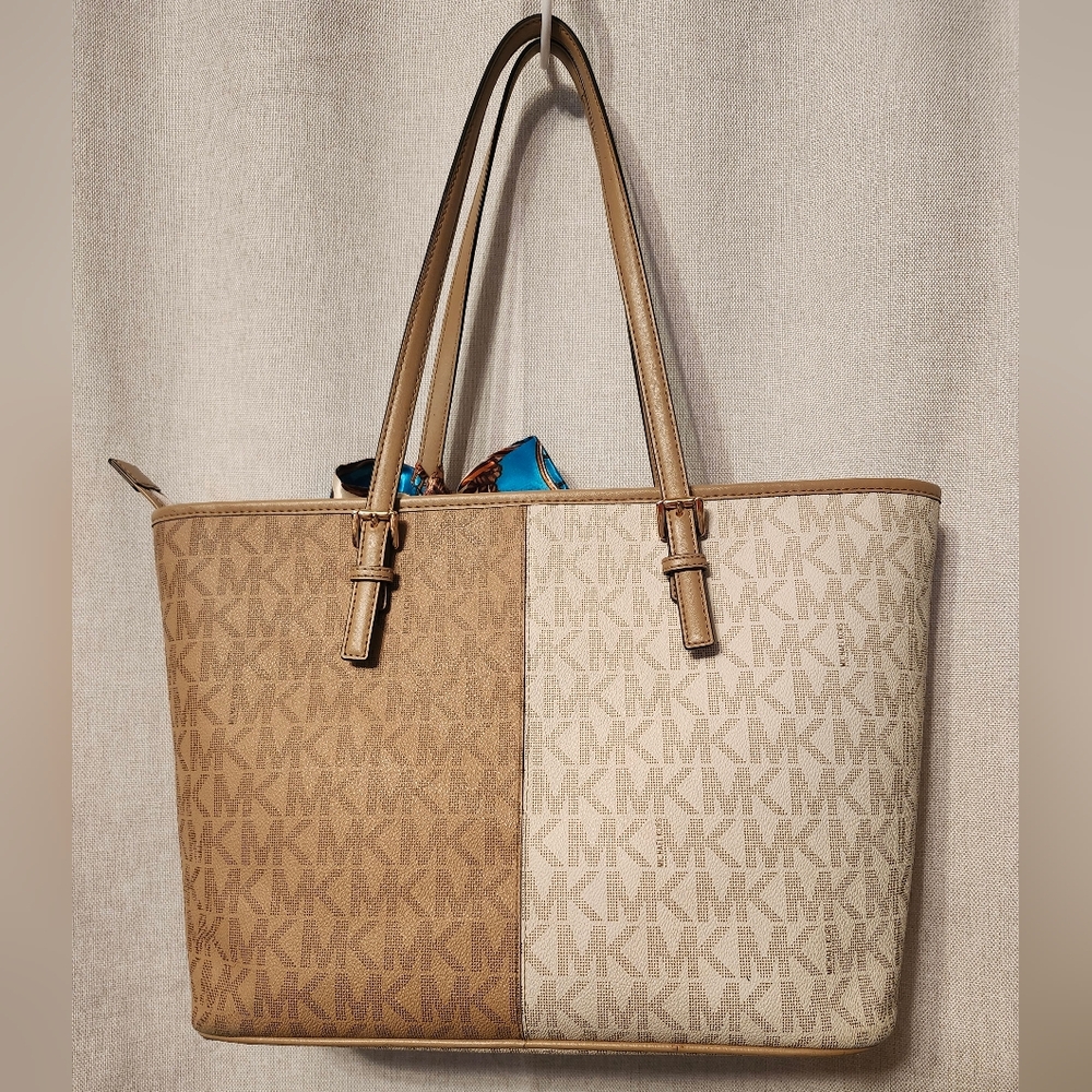 Michael Kors Large Jet Set Camel Multicolor Zip Top Tote - Picture 8 of 16